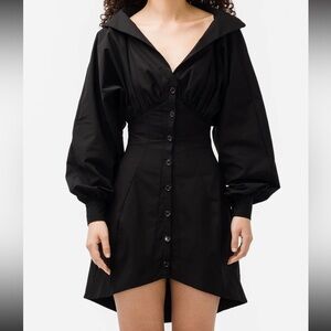 NWT Weinsanto Black Shirt Dress Fitted Off Shoulder High - Low Button Down
